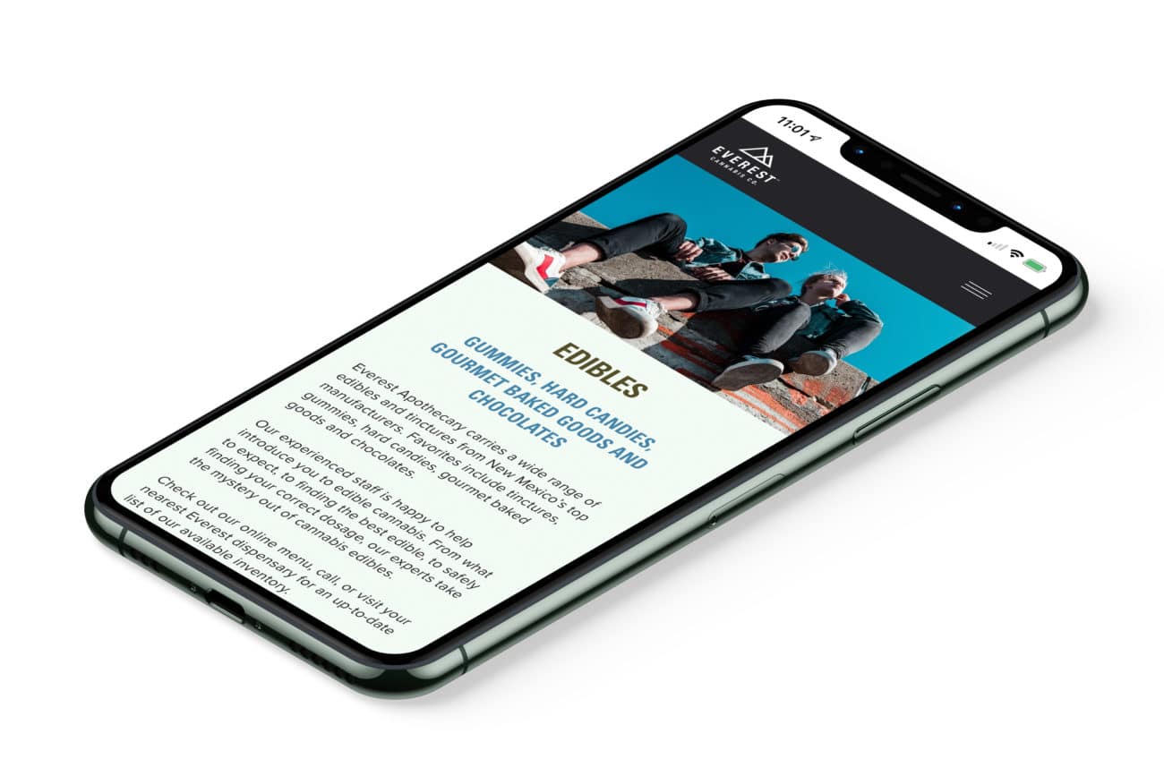 mock up of everest cannabis co website on smart phone