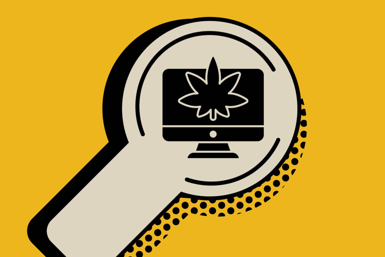 cannabis computer under magnify glass